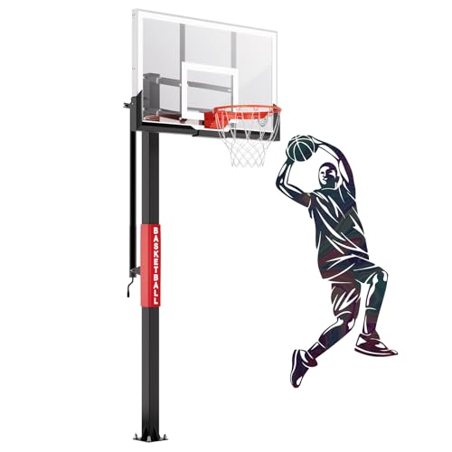 IGL In Ground Basketball Hoops Outdoor, 52-60 Inch Inground Basketball Hoop, 10ft Height Adjustable In Ground Basketball Goal with Shatterproof Backboard & 18 Inch Pro-Style Breakaway Rim - size: 54 in Square