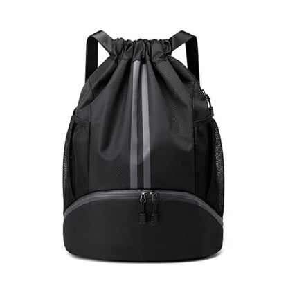 Valleycomfy Sports Drawstring Backpack - Water Resistant String Bag with Side Mesh Pockets Shoe Compartment Gym Backpack for Women & Men Black - color: A-black