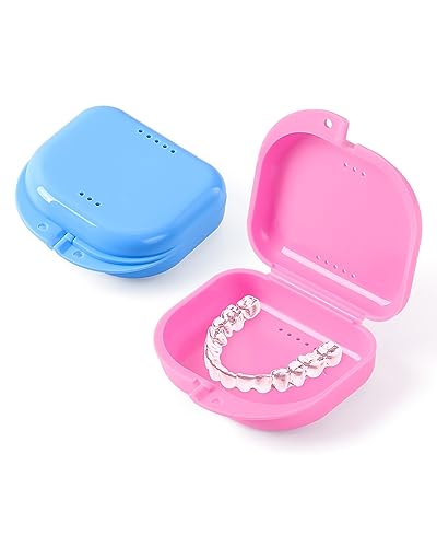 JMU Retainer Case with Vent Holes, Orthodontic Storage Case, Travel Box for Aligner & Mouth Guard (2 Pcs, Pink and Blue) - color: Blue/Pink