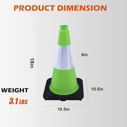 4 Pack 18 Inch Green PVC Traffic Cones Black Base Stable Durable, Parking Lot Driveway School Training Safety Cones Multi-Purpose (4, Green, 18 Inch) - color: Green, size: 18 Inch