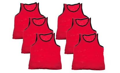 BlueDot Trading Adult & Youth Scrimmage Training Vests for Soccer, Basketball & More – Available in 1, 6, 12, 24 Packs - color: Red, style: Youth 6 Pack