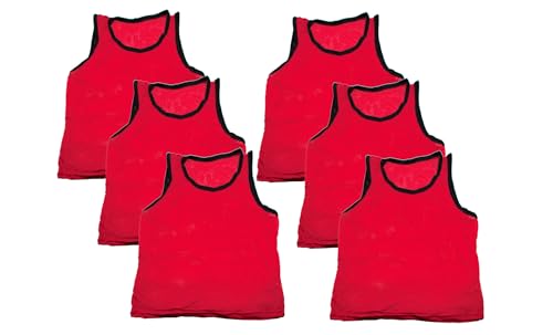 BlueDot Trading Adult & Youth Scrimmage Training Vests for Soccer, Basketball & More – Available in 1, 6, 12, 24 Packs - color: Red, style: Youth 6 Pack