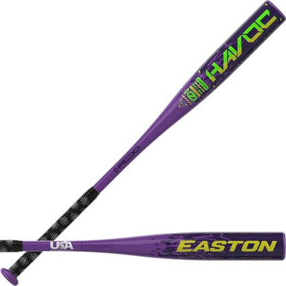 Easton | Havoc Baseball Bat | USA | -10 Drop | 2 1/4" Barrel | 1 Pc. Aluminum - color: Purple/Green/Yellow, size: 28 Inch