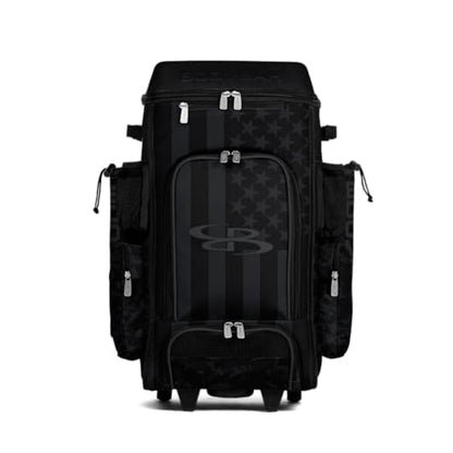 Boombah DEFCON Superpack Rolling Bat Bag - Telescopic Handle and Holds 4 Bats - Wheeled Version - USA Clandestine 2 Black/Charcoal