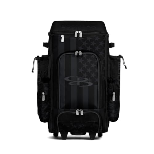 Boombah DEFCON Superpack Rolling Bat Bag - Telescopic Handle and Holds 4 Bats - Wheeled Version - USA Clandestine 2 Black/Charcoal