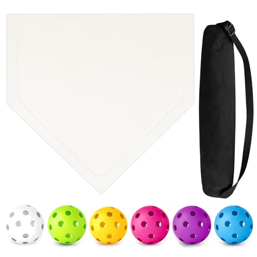 Mototo 7-Pieces Rubber Baseball Bases Set, 16 in Throw Down Home Plate with Plastic Practice Softballs Baseball Rubber Bases for Yard Backyard School Kickball Tball Field Batting Training - style: White, Multicolor Balls