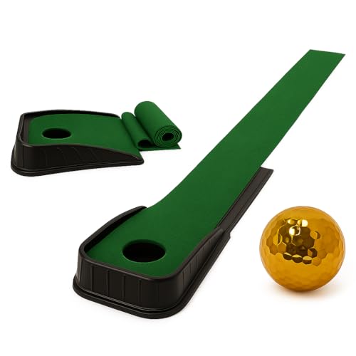 Luxury Indoor Putting Green Set with Golden Ball – Roll‑Up Practice Mat & Portable Cup Base – Perfect Golf Gift for Men, Women & Beginners, Indoor Putting Green, Portable Golf Putting mat.