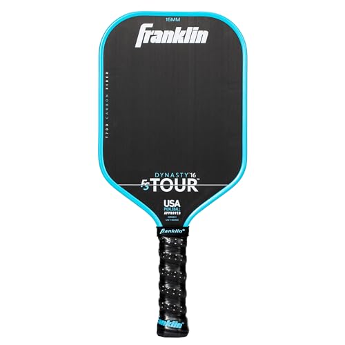 Franklin Sports Pro Pickleball Paddles - FS Tour Series Raw Carbon Fiber T700 - USA Pickleball Approved - Unibody Epoxy Resin Injected Edge - Dynasty + Tempo - 14mm/16mm Core - Gray, Blue + Pink - color: Blue, size: 16 mm, style: Dynasty