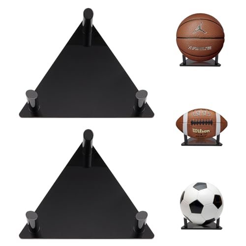 Ball Display Stand with Anti-Slip Mat, 1.3inch Pegs Acrylic Sleek Holder for Different Size Basketball, Soccer Ball, Football, Sturdy Memorabilia Display Case-Black (2 Packs) - size: 2 Packs