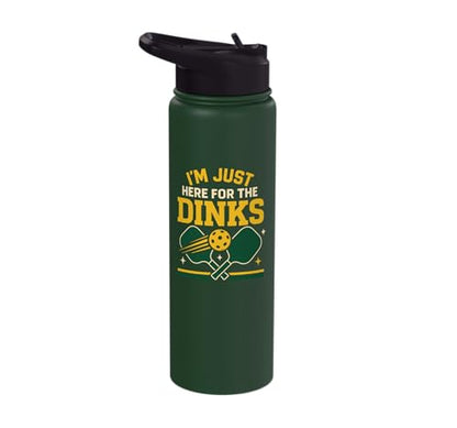 Funny Pickleball Pun Paddle I'm Just Here For The Dinks Stainless Steel Insulated Water Bottle - color: Dark Green