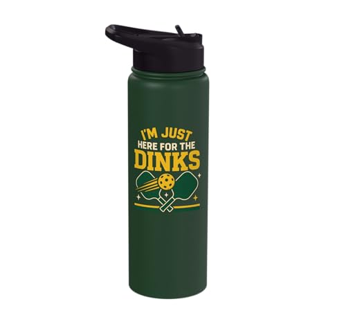 Funny Pickleball Pun Paddle I'm Just Here For The Dinks Stainless Steel Insulated Water Bottle - color: Dark Green