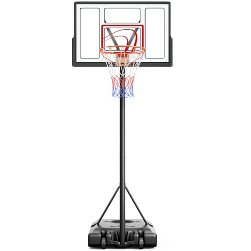 TONBUX Adjustable Basketball Hoop Outdoor 10FT, Basketball Portable Hoops & Goals, 44 Inch Backboard, for Kids, Youth, and Adults in The Backyard, Driveway - style: Red