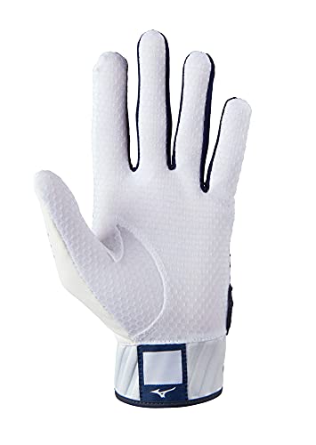 Mizuno MVP Adult Baseball Batting Gloves | Pair | Adult, Youth, and TBall | Nonslip Palm | FlexMesh Back | QuikAdjust Wrist Tab - color: White/Navy, size: Small, style: MVP Youth Baseball Batting Glove