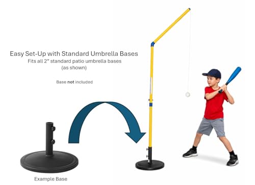 Junior Home Run Trainer, Baseball and Softball Hitting Practice Trainer for Kids Ages 5 to 7. Lightweight Stationary Indoor/Outdoor Batting Trainer with Adjustable Height Ball by Fielder's Dome Mats