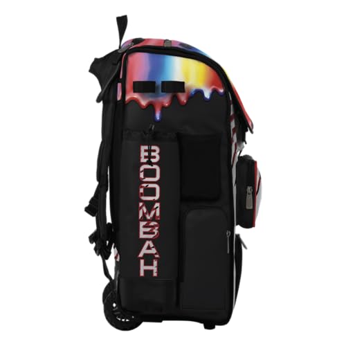 Boombah Superpack Hybrid Rolling Bat Bag - Wheeled & Backpack Version - Baseball Homerun Drip White/Black/Red