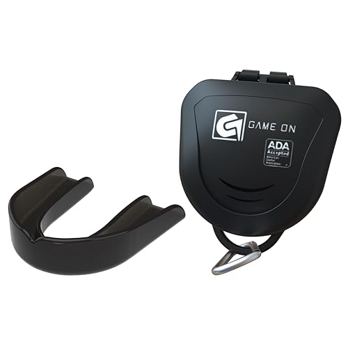 Game On Mouthguards - Only ADA Accepted Strapless Sports Mouth Guard for Football, Basketball, Lacrosse, Hockey - Superior Protection, Comfortable Fit (Braces Mouthguard) - color: Black, size: Adult