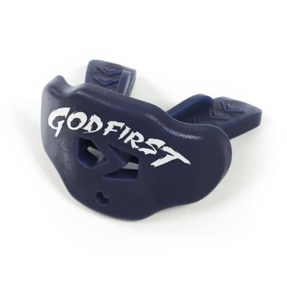 Football Mouth Guard – Youth Football Mouthpiece with Strap – Breathable, Comfortable – Sleefs - color: God First Navy Blue