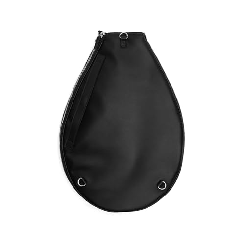 Leatherology Convertible Tennis Sling Tote – Premium Leather or Canvas Racket Bag with Expandable Design, Adjustable Strap, and Interior Pockets for Two Tennis Rackets - color: Black Onyx