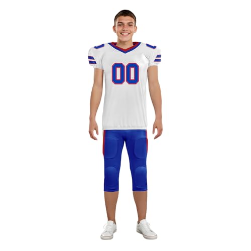 Youth Football Practice Jersey, Custom Blank Kids Practice Football Uniform Sportswear for Boys Training Games - color: Royal Blue Red White