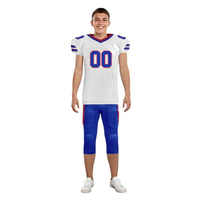 Youth Football Practice Jersey, Custom Blank Kids Practice Football Uniform Sportswear for Boys Training Games - color: Royal Blue Red White