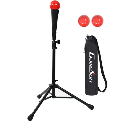 Portable Baseball Batting tee, Adjustable Tripod Tee, Set Includes 1set Batting tee, 3pcs Practice Balls, 1pc Draw-String Carry Bag