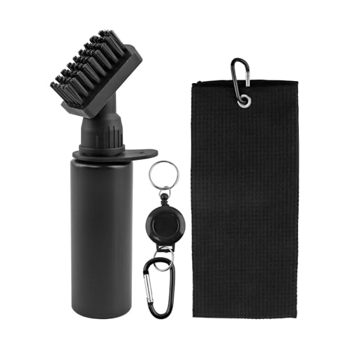 Golf Club Cleaner Brush with Water, Refillable Squeeze Bottle Golf Club Cleaning Kit with Nylon Bristles, Waffle Microfiber Towel, Heavy Duty Retractable Clip, Golf Accessories and Gifts for Golfers