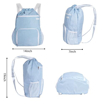 BAVELOE Drawstring Backpack with Wet Pocket & Shoe Compartment, Water-Resistant Sports Gym Swim String Bag for Women Men(Sky Blue) - color: Sky Blue