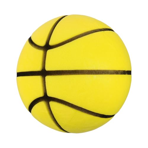 Silent Basketball, Quiet Basketball High Density Foam No Noise Sculpted Groove Bouncing Ball with Net Bag - color: Lemon Yellow, size: 8.3 Inch