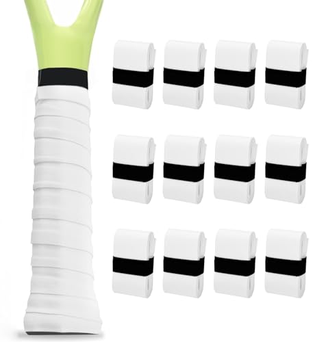 Tennis Racket Grip Tape, 3/6/12 Pack Precut Anti Slip Tennis Grip Tape, Absorbent Dry Feel Tennis Grips Overgrip for Tennis, Pickleball - color: White