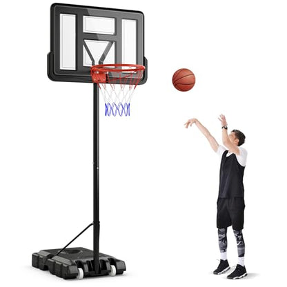 Goplus Portable Basketball Hoop, 10FT Height Adjustable Basketball Goal w/44‘’ Shatterproof Backboard, Outdoor Basketball Stand for Adults Backyard Driveway - style: 4.4-10FT, 14-Level