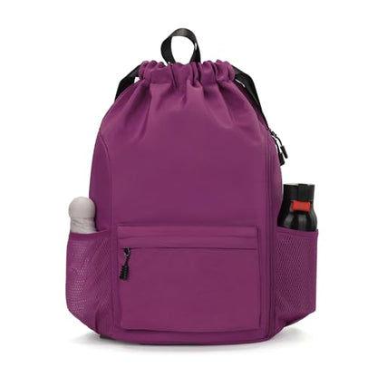 Valleycomfy Waterproof Drawstring Gym Backpack Bag for Men & Women,Sports Gym Bag with Side Pocket Orange - color: A-purple