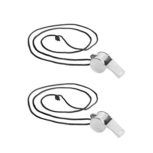 2Pcs Silver Whistle with Lanyard Outdoor Tools Referee Metal Whistle Training School Football Soccer Rugby Sport Loud Coach Referee Whistle