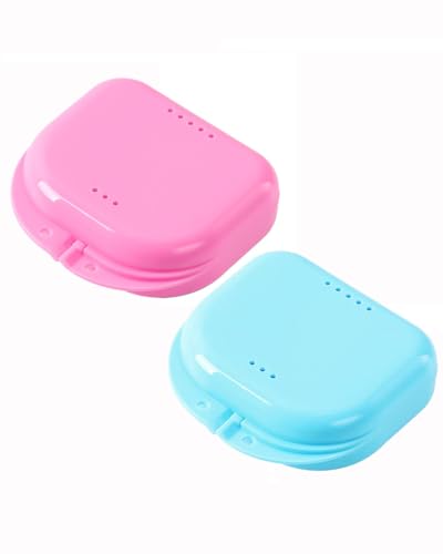JMU Retainer Case with Vent Holes Orthodontic Storage Case Travel Box for Aligner & Mouth Guard (2 Pcs, Teal and Pink) - color: Teal/Pink