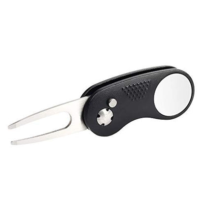 Mile High Life Golf Divot Repair Tool, All Metal Foldable Divot Tool with Pop-up Button & Magnetic Ball Marker - color: Black Curve