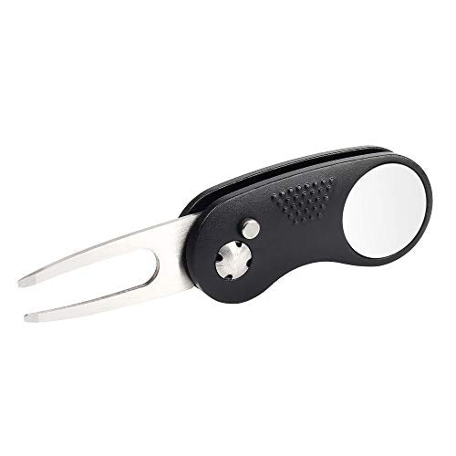 Mile High Life Golf Divot Repair Tool, All Metal Foldable Divot Tool with Pop-up Button & Magnetic Ball Marker - color: Black Curve