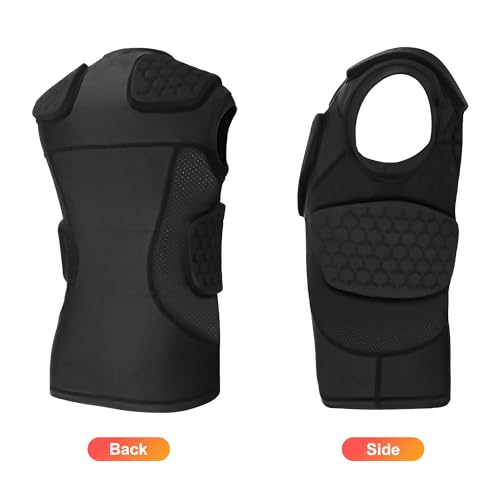 Youth Football Padded Shirt, Chest Rib Protector, Compression Padded Vest with 5-Pad for Sports Paintball Football Baseball Lacrosse - size: Medium, style: Black