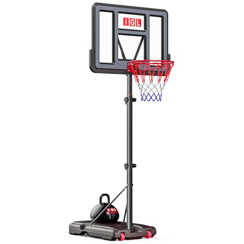 IGL 44" Portable Basketball Hoop Outdoor, 5.6-10FT Adjustable Height, Shatterproof PC Backboard, Fillable Base & Ball Weight - Basketball Goal for Backyard Driveway, Fun for Kids Teens Adults Family