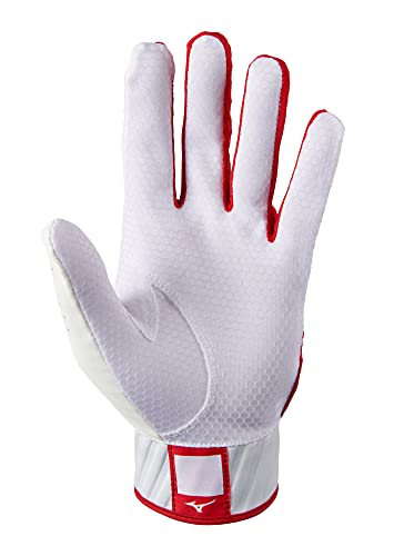 Mizuno MVP Adult Baseball Batting Gloves | Pair | Adult, Youth, and TBall | Nonslip Palm | FlexMesh Back | QuikAdjust Wrist Tab - color: White/Red, size: XX-Small, style: MVP Youth Baseball Batting Glove