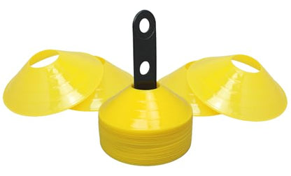 BlueDot Trading High Visibility Sports Cones for Agility Training, Soccer, Football, Field Cone Boundary Markers for Adults, 20-Pack, Yellow with Holder