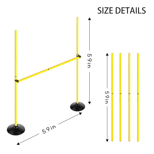 Adjustable Height Agility Hurdle Set Multi-Function Soccer Trainning Pole Set Coaching Sticks with Rubber Base - color: 4.9 FT, style: Pack of 6