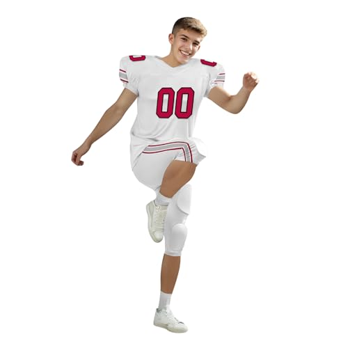 Youth Football Practice Jersey, Custom Blank Kids Practice Football Uniform Sportswear for Boys Training Games - color: White Red Sliver