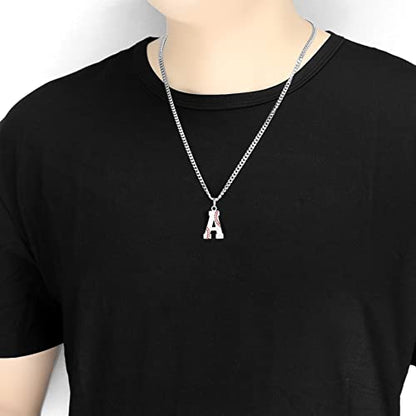 AIAINAGI Baseball Initial A-Z Letter Necklace - Men's Baseball Charm Pendant in Stainless Steel Silver Chain, 22inch Personalized Gift - style: L Letter