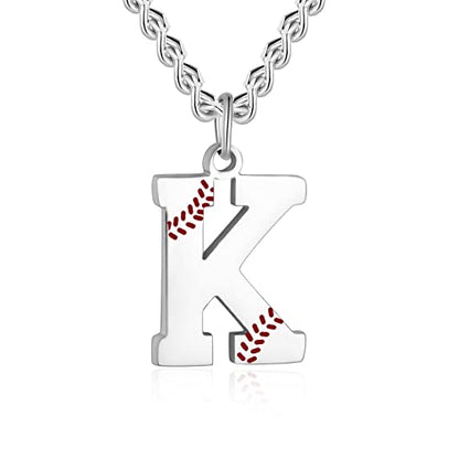 AIAINAGI Baseball Initial A-Z Letter Necklace - Men's Baseball Charm Pendant in Stainless Steel Silver Chain, 22inch Personalized Gift - style: K Letter