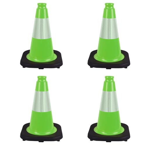 4 Pack 12 Inch Green PVC Traffic Cones Black Base Stable Durable, Sport Training Soccer Practice Kids Activities Markers Indoor Outdoor Use (4, Green, 12 Inch) - color: Green, size: 12 Inch