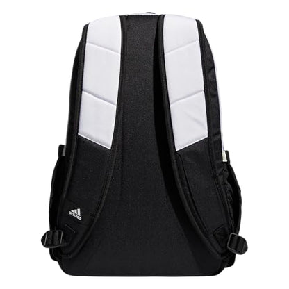 adidas Defender Sports Backpack with Shoe Compartment, Soccer Bag - color: White/Black/Gold Metallic