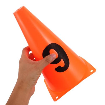 10pcs Soccer Agility Training Cones Set, 23cm Plastic Numbered Spot Markers 0-9 for Football Field Drills and Speed Agility Exercises