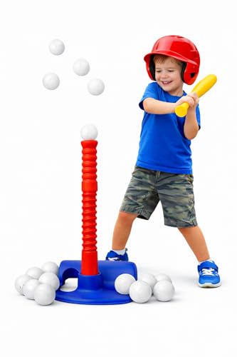 Kids Tee Ball Set with 10 Balls – Adjustable Height Batting Tee for Toddlers & Kids – Indoor Outdoor Baseball Training Toy for Beginners