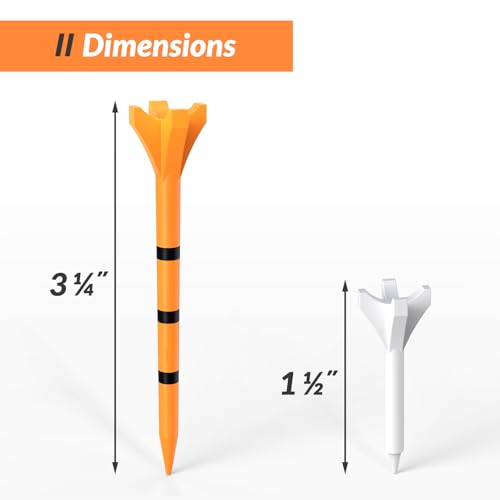 Plastic Golf Tees, 150 Pack (130 Driver Tees + 20 Iron/Hybrid Tees), Low Friction & Resistance, Top Golf Gifts for Men & Unique Golf Gifts for Golfers - color: Orange(3-1/4'', 130pcs) & White(1-1/2'', 20pcs), Plastic