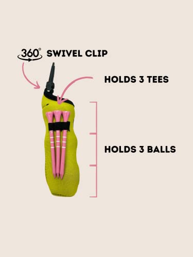Golf Ball and Tee Holder - Holds 3 Golf Balls and 3 Tees, Soft Carry Bag Pouch with Secure 360° Swivel Keychain Belt Clip Hook, Gift Accessories for Golfers and Women’s Birthdays - color: Green