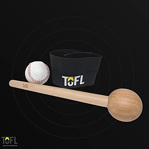 TOFL Baseball Glove Break-in Kit | Wooden Mallet and Elastic Wrap Band for Pocket Formation and Shaping | Hardwood Leather Softening Hammer with Adjustable Strap for Baseball Softball Training Use - color: Black+Mallet